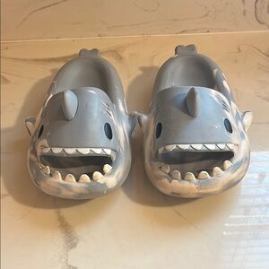 Blue and White Shark Slippers with Playful Design